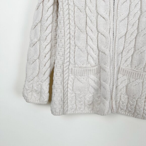 Aran Woollen Mills 100% Merino Wool Cable Knit Long Cardigan Sweater Jacket Coat - Picture 8 of 12